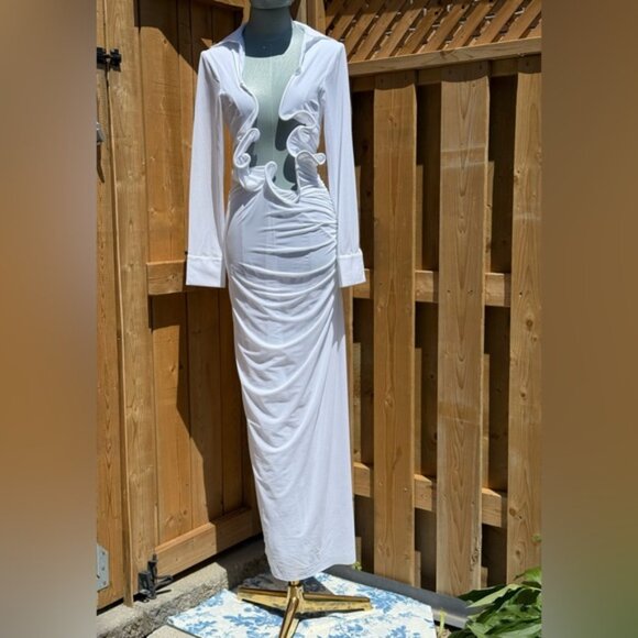 🆕 CHRISTOPHER ESBER 🧿 NWOT Venus Plunge Shirt Maxi Dress, White - Sz AU8 US 4 - Picture 2 of 16